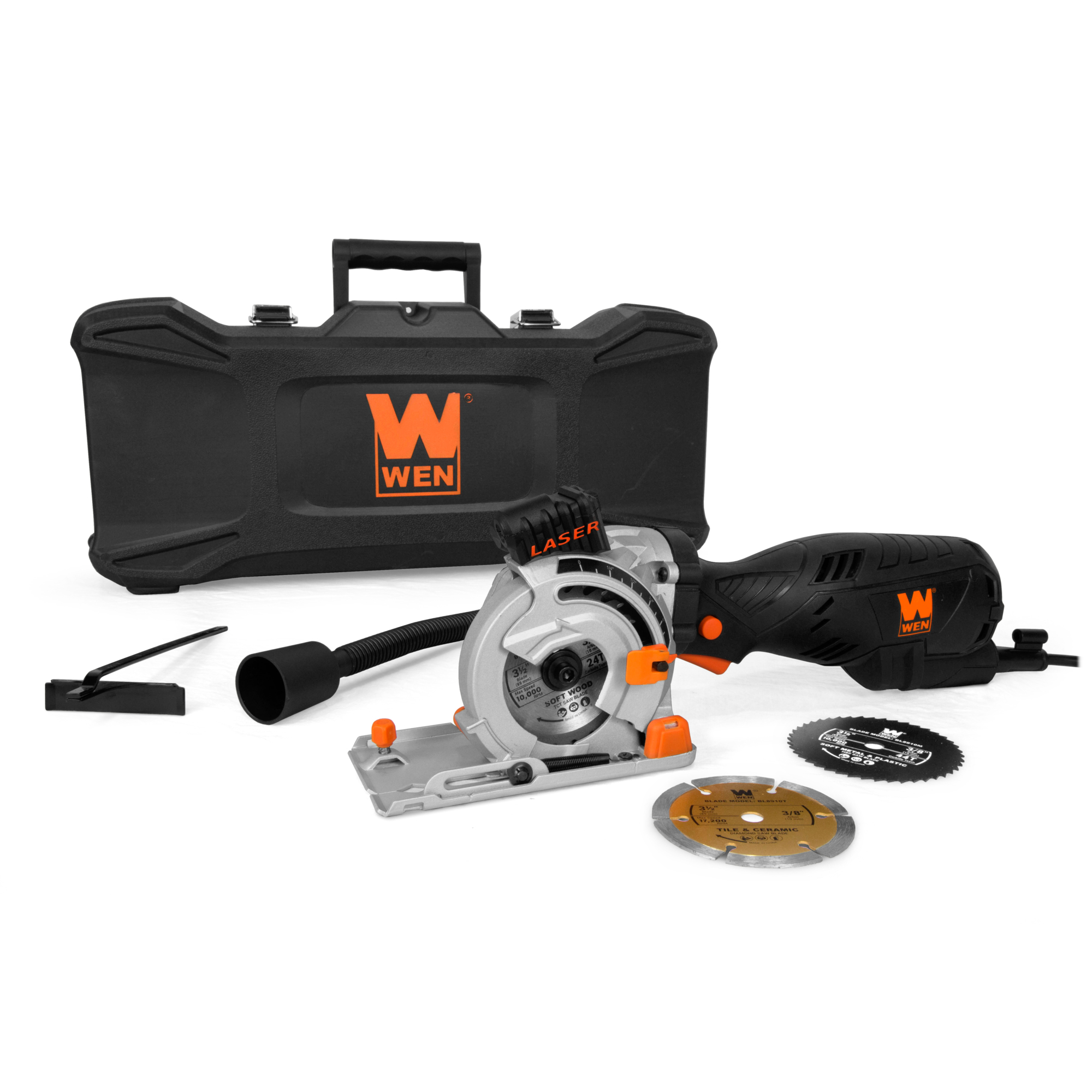 WEN Compact Circular Saw - 3.5in. Plunge Cut, 5A Motor, 4in. Blade, Laser Guide, 120V, Model# 3620